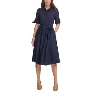 Calvin Klein Navy Midi Dress with Waist Tie